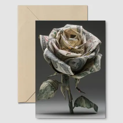 Dollar Bill Rose Origami Gray Background