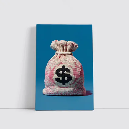 Money Bag Dollar Sign Blue Background Art