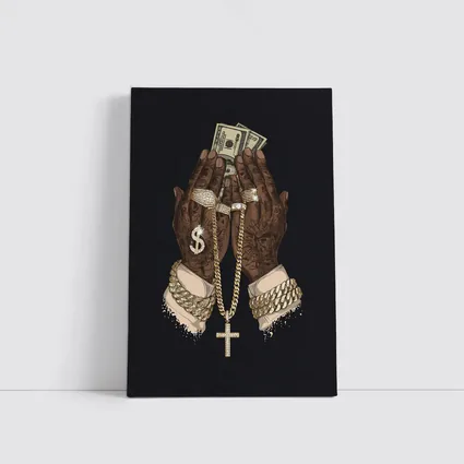 Praying Hands Gold Chain Money Black Background
