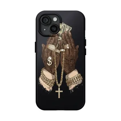 Praying Hands Gold Chain Money Black Background