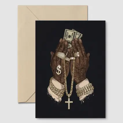 Praying Hands Gold Chain Money Black Background