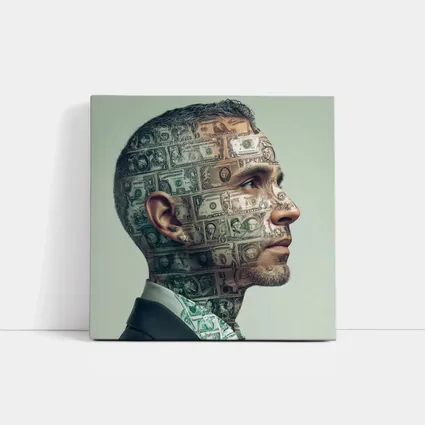 Man Face Covered In Dollar Bills Money