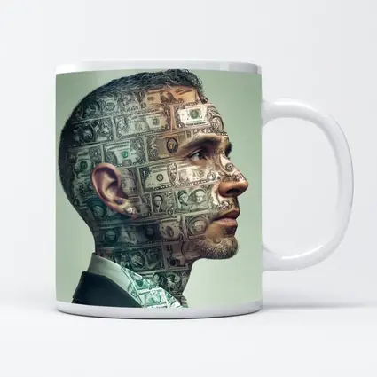 Man Face Covered In Dollar Bills Money
