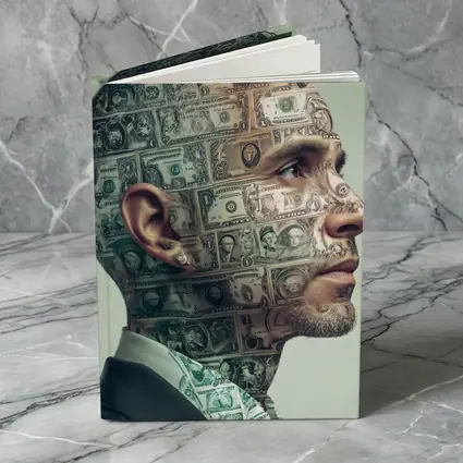 Man Face Covered In Dollar Bills Money