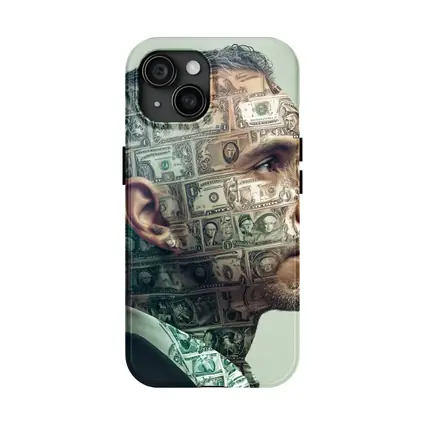 Man Face Covered In Dollar Bills Money