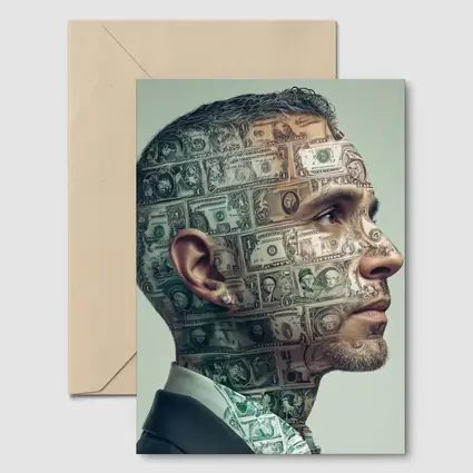 Man Face Covered In Dollar Bills Money