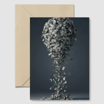 Dollar Bills Swirling Into Money Tree Shape