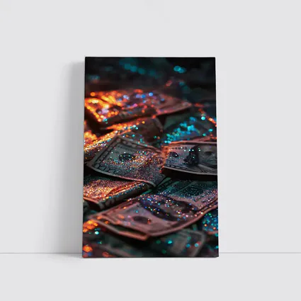Glitter Covered Dollar Bills Dark Background