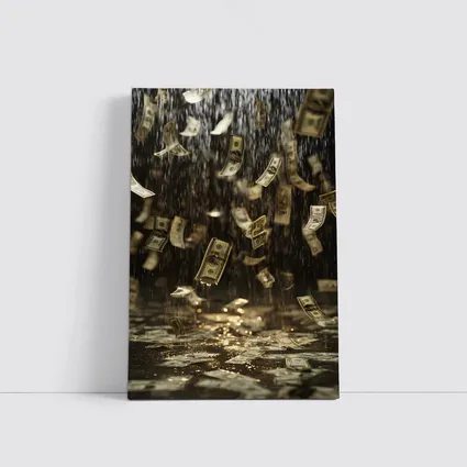 Dollar Bills Raining Down Dark Background