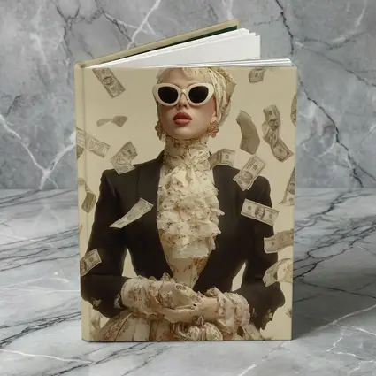 Fashionable Woman Flying Money Beige Background