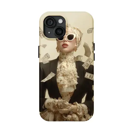 Fashionable Woman Flying Money Beige Background