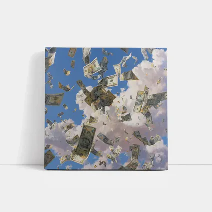 Dollar Bills Raining From Cloudy Sky