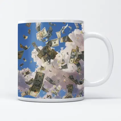 Dollar Bills Raining From Cloudy Sky