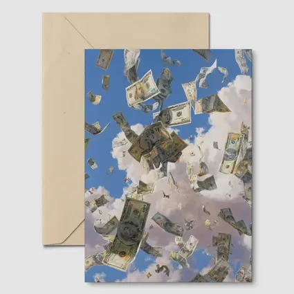 Dollar Bills Raining From Cloudy Sky