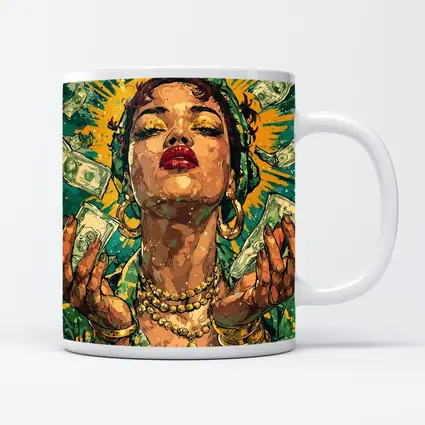 Pop Art Woman Gold Money Falling Green