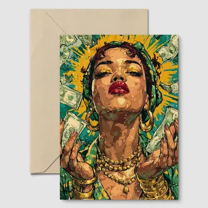 Pop Art Woman Gold Money Falling Green