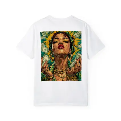 Pop Art Woman Gold Money Falling Green