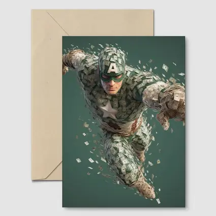 Superhero Figure Made of Dollar Bills Money