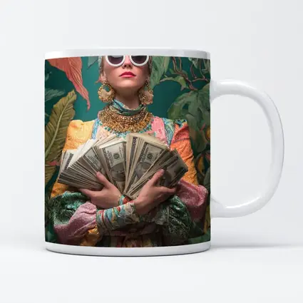 Fashionable Woman Holding Cash Tropical Background
