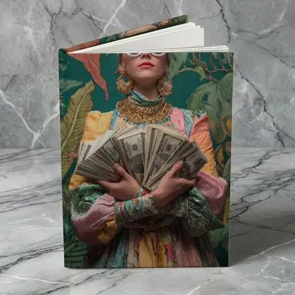 Fashionable Woman Holding Cash Tropical Background