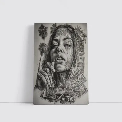 Tattooed Woman Portrait Money Palm Trees