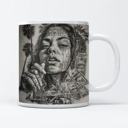 Tattooed Woman Portrait Money Palm Trees