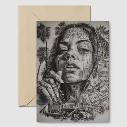 Tattooed Woman Portrait Money Palm Trees