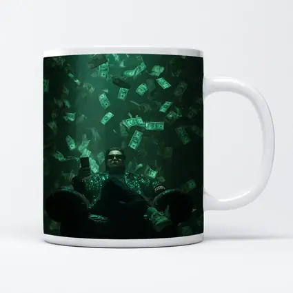 Man Relaxing In Chair Money Raining Green