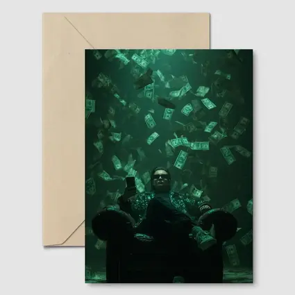 Man Relaxing In Chair Money Raining Green