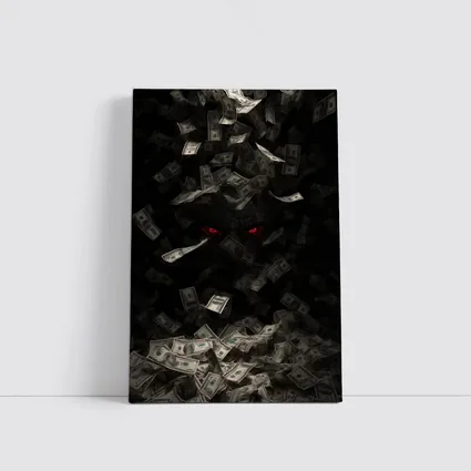 Dark Demon Eyes Money Falling Black Background