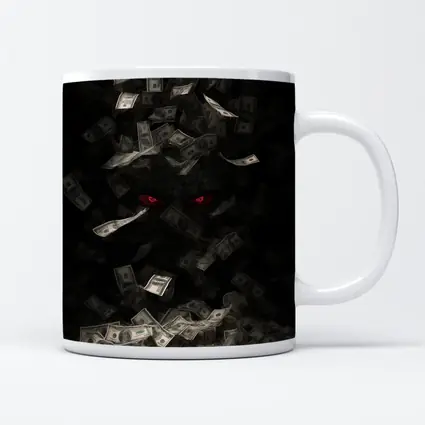 Dark Demon Eyes Money Falling Black Background