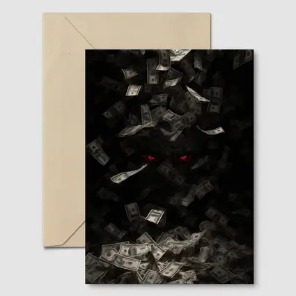 Dark Demon Eyes Money Falling Black Background