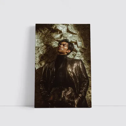 Man in Sequin Jacket Money Raining Background