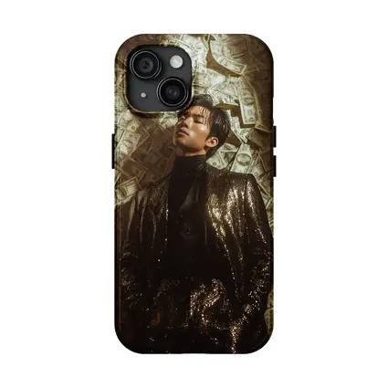 Man in Sequin Jacket Money Raining Background