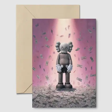 KAWS Figure Standing in Money Rain Pink