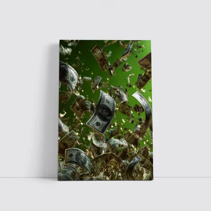 Hundred Dollar Bills Raining Green Background