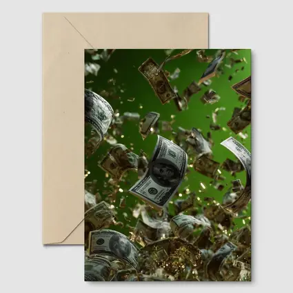 Hundred Dollar Bills Raining Green Background