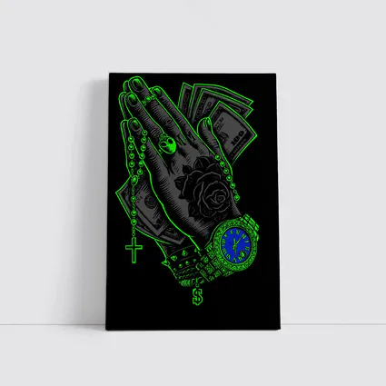 Praying Hands Money Rose Neon Green
