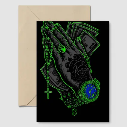Praying Hands Money Rose Neon Green