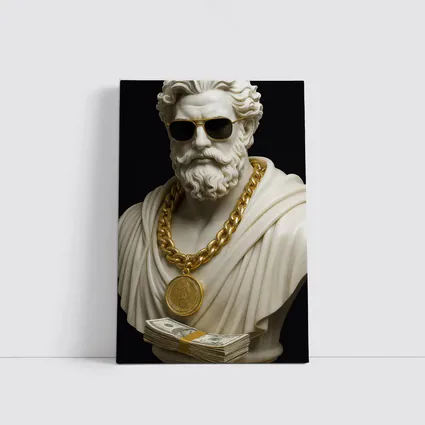 Greek Marble Bust Gold Chain Black Background