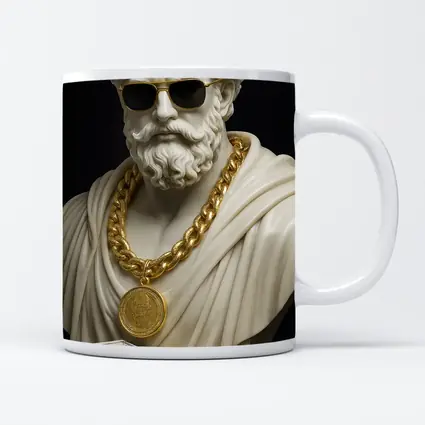 Greek Marble Bust Gold Chain Black Background