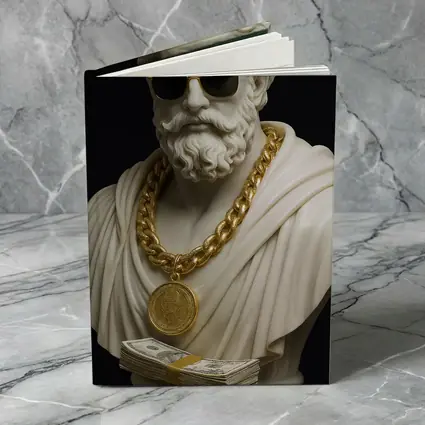 Greek Marble Bust Gold Chain Black Background