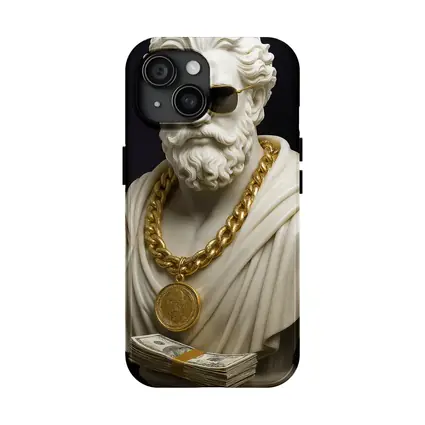 Greek Marble Bust Gold Chain Black Background