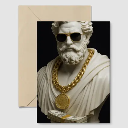 Greek Marble Bust Gold Chain Black Background