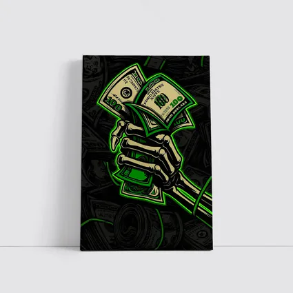 Skeleton Hand Holding Cash Money Dark