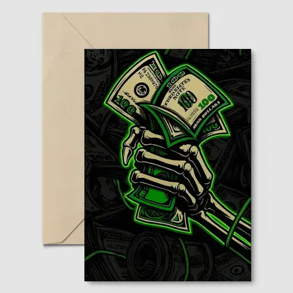 Skeleton Hand Holding Cash Money Dark