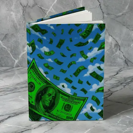 Hundred Dollar Bills Falling Blue Sky
