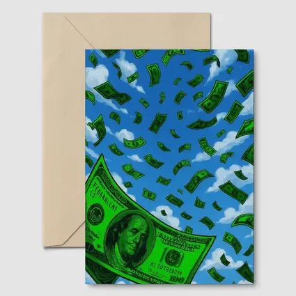 Hundred Dollar Bills Falling Blue Sky