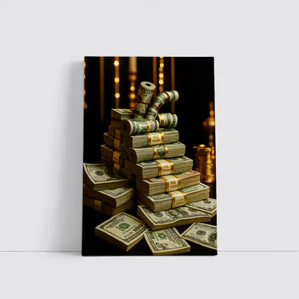 Dollar Bills Stack Gold Dark Background