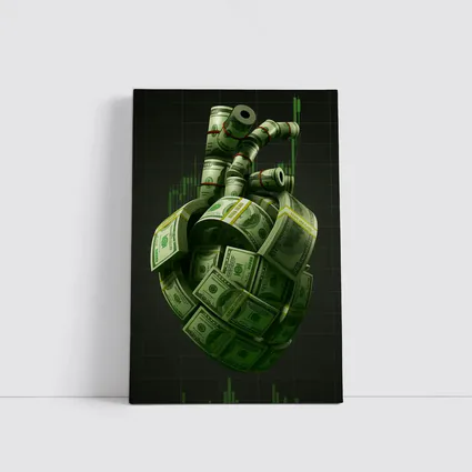 Human Heart Made of Dollar Bills Money